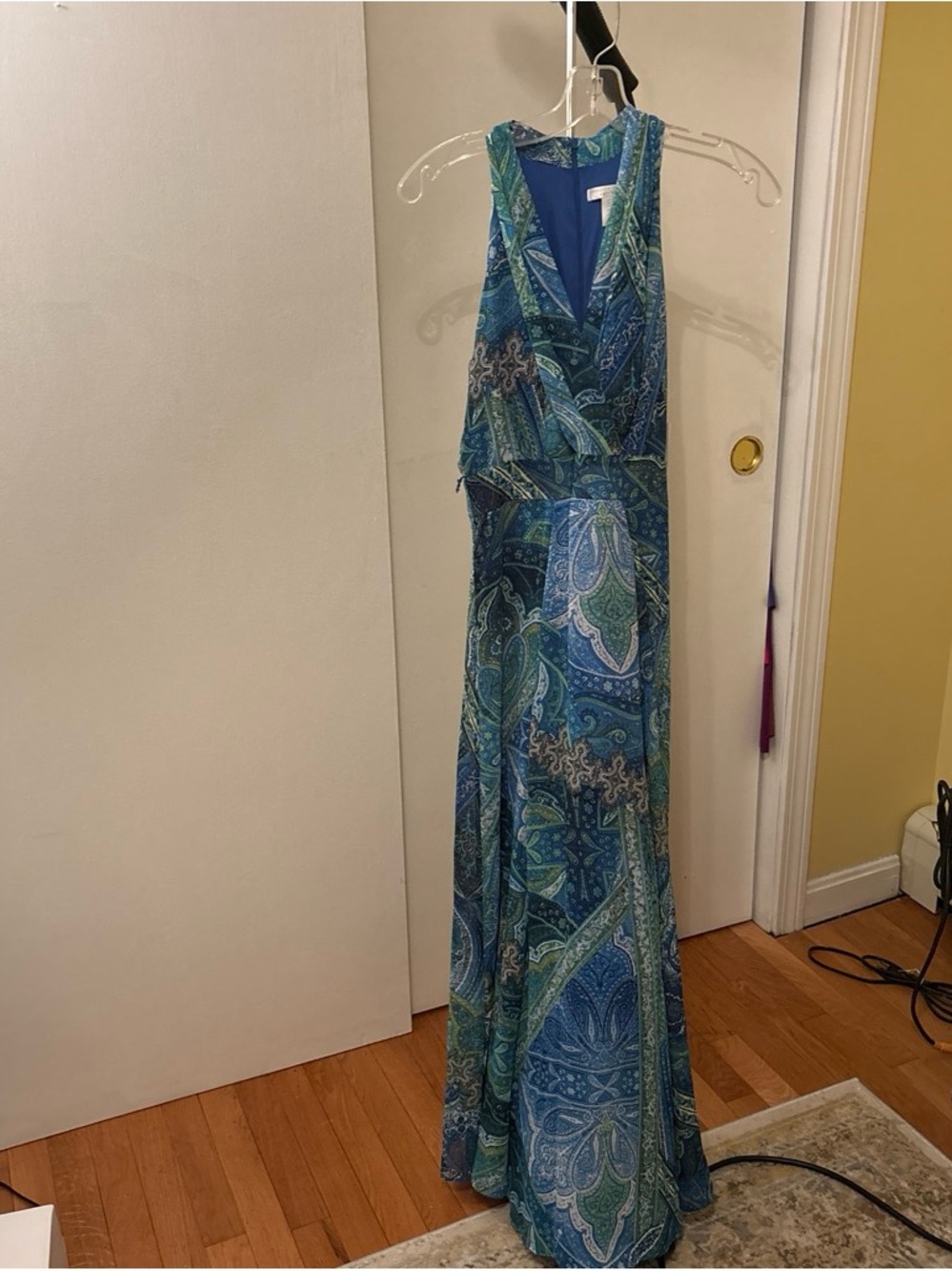London Times Teal and Navy Paisley V-Neck Maxi Dress